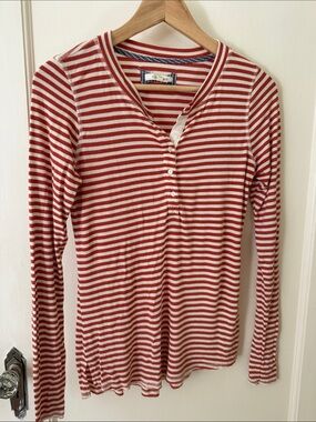 Pure + Good Anthropologie Striped Long-Sleeve Henley Tee - Rust and Ivory